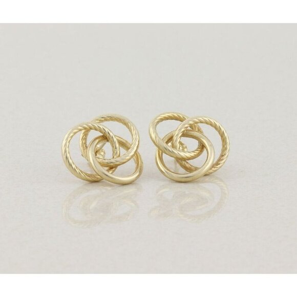 14k Yellow Gold Textured Swirl Knot 3/4" Earrings Stud Post - Picture 1 of 9